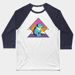 Vintage 80s Geometric Cat with Sunset Baseball T-Shirt